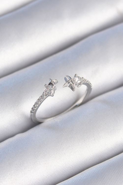 YRTCL Pirinç Gümüş Renk Zirkon Taş Detay Yıldız Model Kadın Yüzük