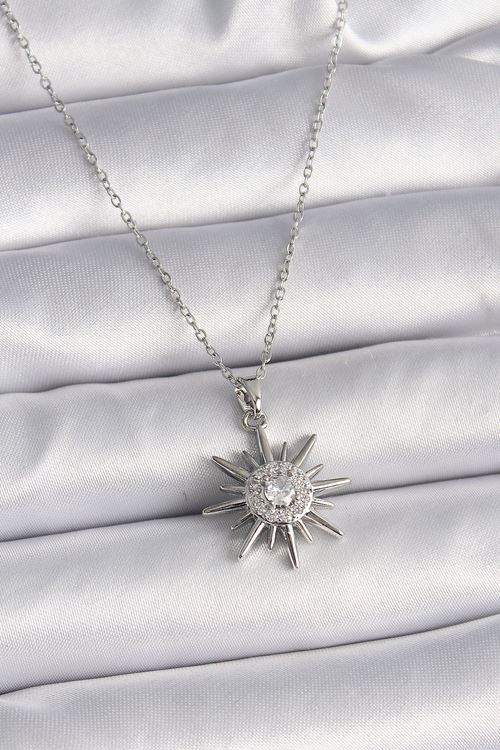 YRTCL 316L Çelik Gümüş Renk Zincir Zirkon Taşlı Güneş Model Kadın Yüzük