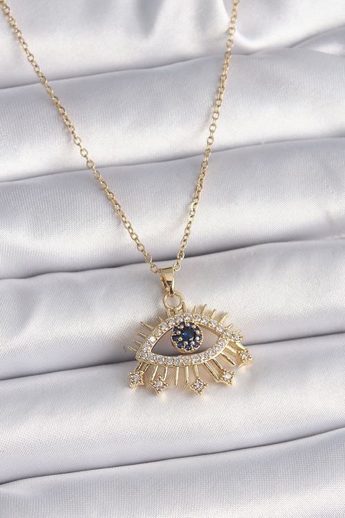 YRTCL 316L Çelik Gold Renk Zincir Zirkon Taşlı Göz Model Kadın Yüzük