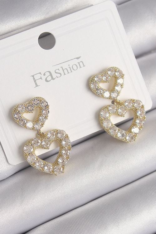 YRTCL Pirinç Gold Renk Zirkon Taşlı Sallantı Kalp Model Kadın Küpe