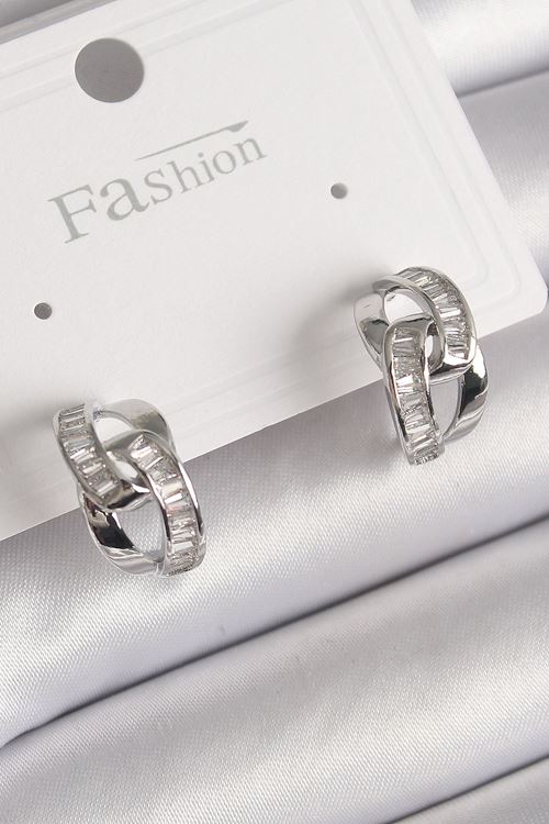 YRTCL Pirinç Gümüş Renk Zirkon Taşlı Zincir Model Kadın Küpe