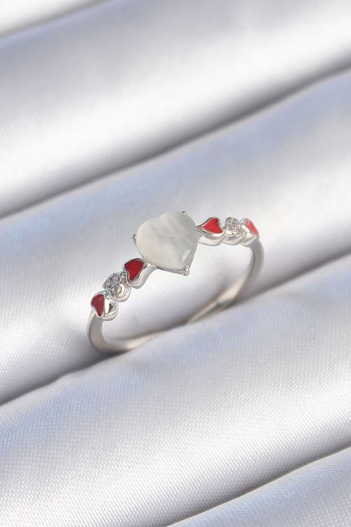 YRTCL Pirinç Gümüş Renk Beyaz Mineli Kalp Model Zirkon Taş Detaylı Kadın Yüzük