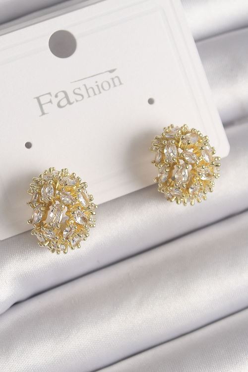 YRTCL Pirinç Gold Renk Zirkon Taşlı Kadın Küpe