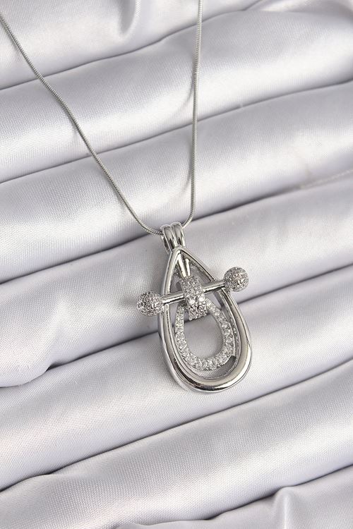 YRTCL 316L Çelik Gümüş Renk Zirkon Taşlı Damla Model Kadın Kolye