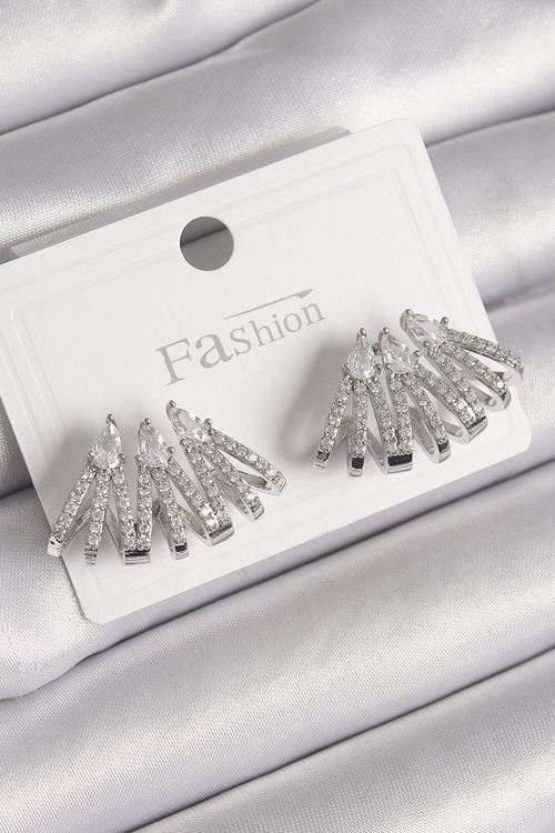 YRTCL Pirinç Gümüş Renk Zirkon Taşlı Deniz Kabuğu Model Kadın Küpe