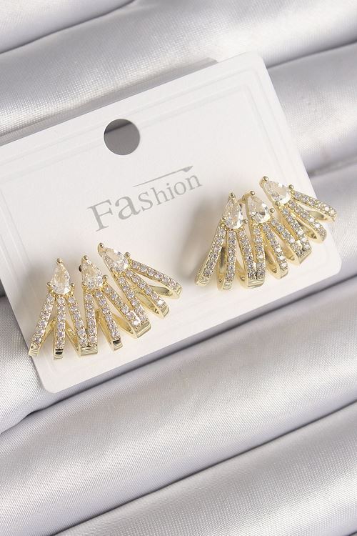 YRTCL Pirinç Gold Renk Zirkon Taşlı Deniz Kabuğu Model Kadın Küpe