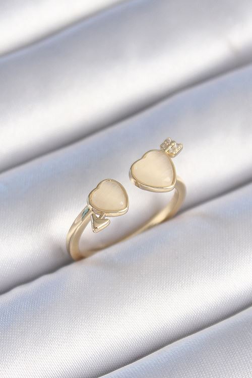 YRTCL Pirinç Gold Renk Beyaz Mineli Kalp Model Kadın Yüzük