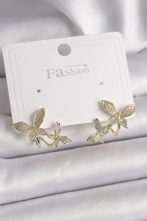 YRTCL Pirinç Gold Renk Zirkon Taşlı Kelebek Model Kadın Küpe