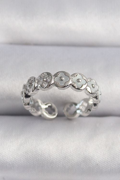 YRTCL Pirinç Gümüş Renk Beyaz Sedefli Yonca Model Kadın Yüzük