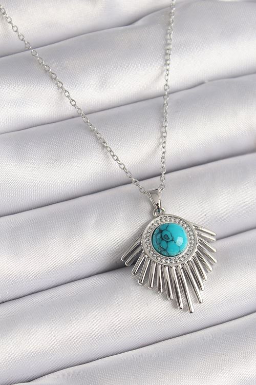 YRTCL 316L Çelik Gümüş Renk Zincir Mavi Boncuklu Zirkon Taşlı Kadın Kolye