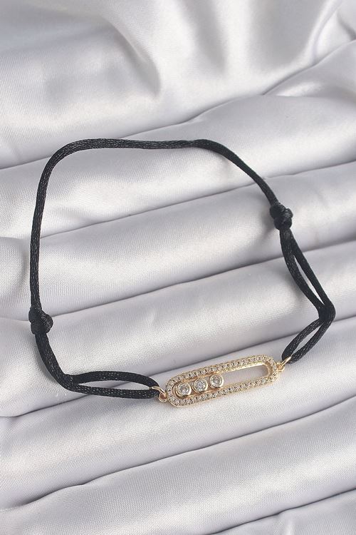 YRTCL Siyah Renk İpli Asansör Gold Messika Model Kadın Bileklik