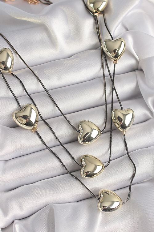 YRTCL Pirinç Füme Renk Zincir 3D Gold Renk Kalp Model Kadın Kolye