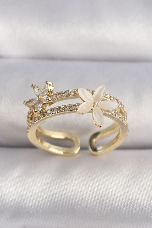 YRTCL Pirinç Gold Renk Zirkon Taşlı Çiçek Model VIP Seri Kadın Yüzük
