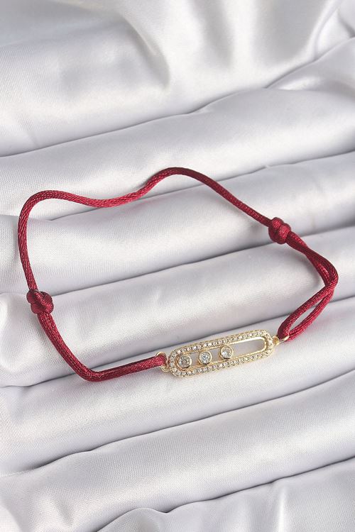 YRTCL Kırmızı İpli Asansörlü Zirkon Taşlı Gold Messika Model Kadın Bileklik