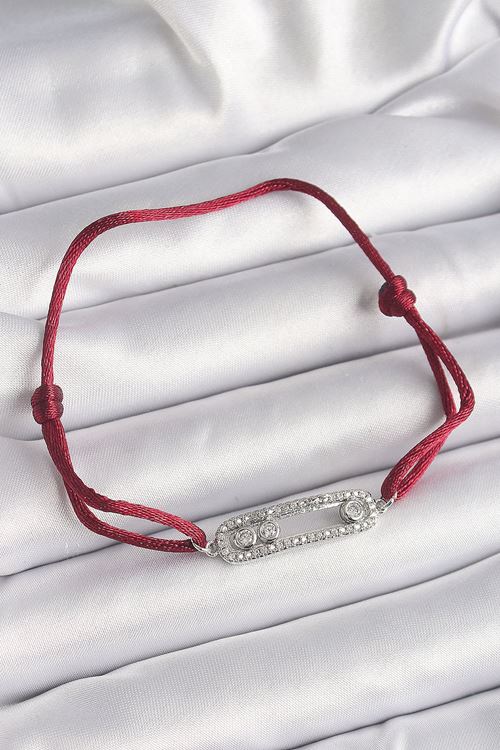 YRTCL Kırmızı İpli Asansörlü Zirkon Taşlı Gümüş Messika Model Kadın Bileklik