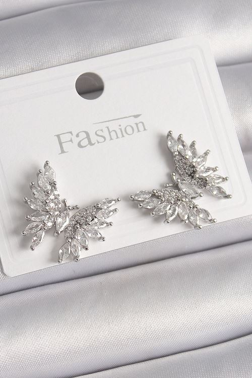 YRTCL Pirinç Gümüş Renk Zirkon Taşlı Kelebek Model Kadın Küpe