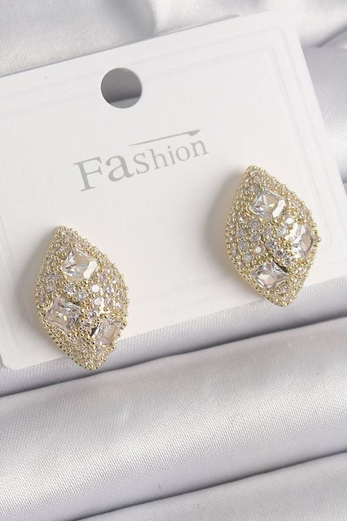 YRTCL Pirinç Gold Renk Zirkon Taş İşlemeli Damla Model Kadın Küpe