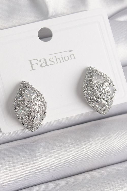 YRTCL Pirinç Gümüş Renk Zirkon Taş İşlemeli Damla Model Kadın Küpe