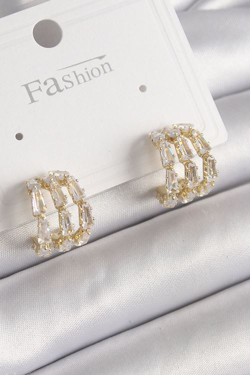 YRTCL Pirinç Gold Renk Zirkon Taşlı Halka Model Kadın Küpe