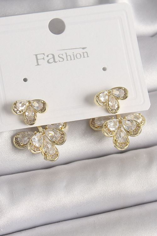 YRTCL Pirinç Gold Renk Zirkon Taşlı Damla Model Kadın Küpe