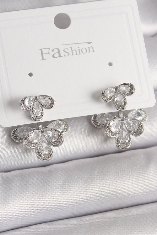 YRTCL Pirinç Gümüş Renk Zirkon Taşlı Damla Model Kadın Küpe