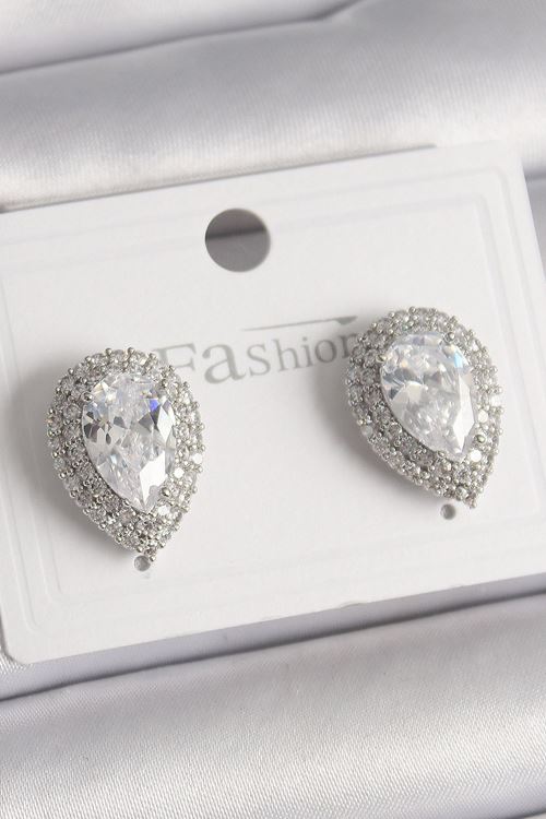 YRTCL Pirinç Gümüş Renk Zirkon Taşlı Damla Model Kadın Küpe