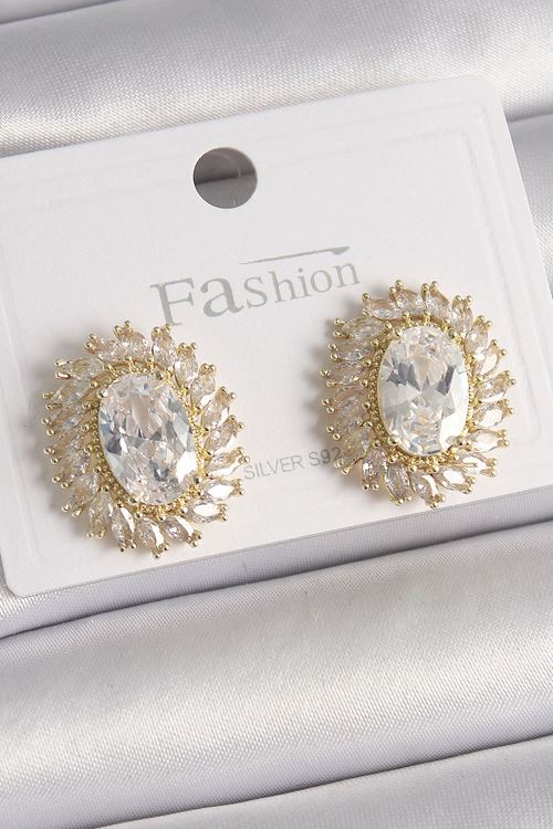 YRTCL Pirinç Gold Renk Zirkon Taşlı Kadın Küpe