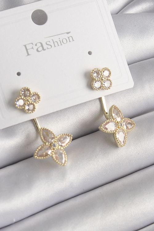 YRTCL Pirinç Gold Renk Zirkon Taşlı Yonca Model Kadın Küpe