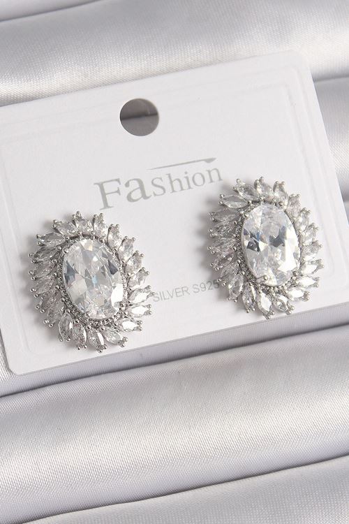 YRTCL Pirinç Gümüş Renk Zirkon Taşlı Kadın Küpe