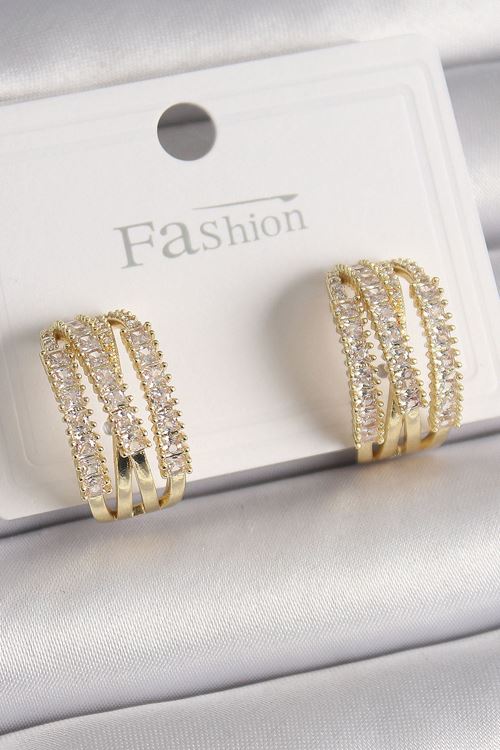 YRTCL Pirinç Gold Renk Zirkon Taşlı Halka Model Kadın Küpe