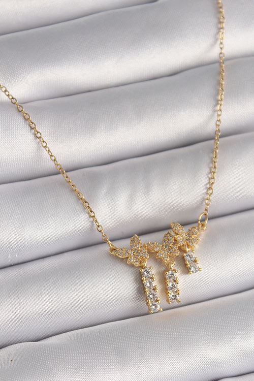 YRTCL 316L Çelik Gold Renk Zincir Zirkon Taşlı Kelebek Model Sallantı Detay Kadın Kolye