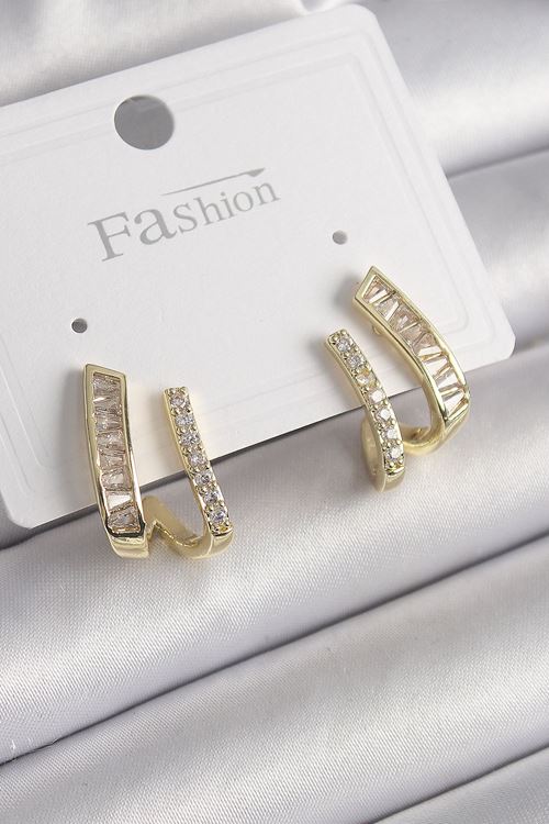 YRTCL Pirinç Gold Renk Zirkon Taşlı Kadın Küpe