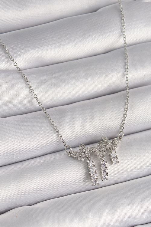 YRTCL 316L Çelik Gümüş Renk Zincir Zirkon Taşlı Kelebek Model Sallantı Detay Kadın Kolye