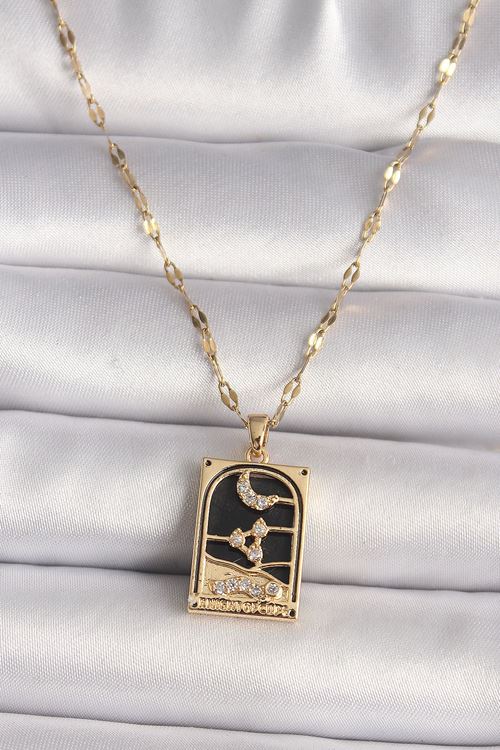 YRTCL 316L Çelik Gold Renk Zirkon Taşlı Ay Figürlü Tarot Model Kadın Kolye
