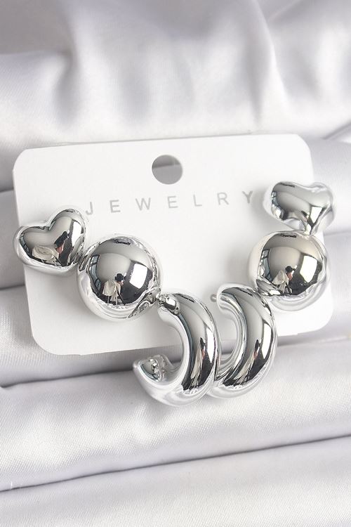 YRTCL Gümüş Renk Kalp Halka Figür CCB Plastik Kadın Küpe Seti