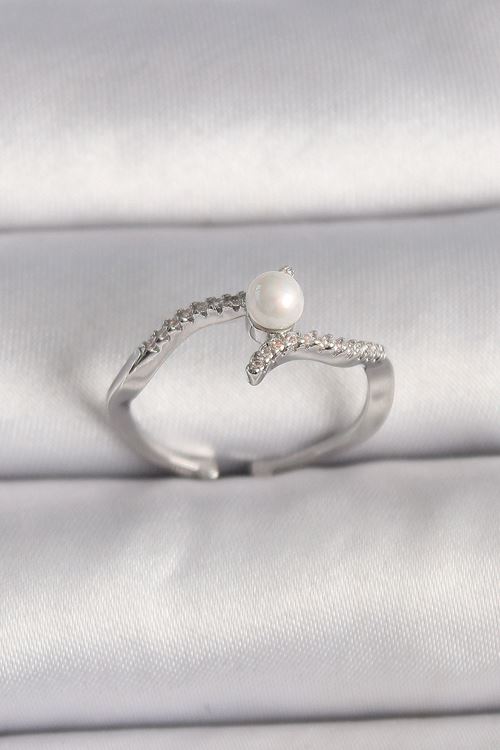 YRTCL Pirinç Gümüş Renk Zirkon Taşlı Ayarlanabilir Yüzük