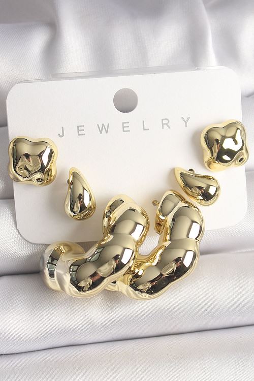 YRTCL Gold Renk Yonca Damla Halka Model CCB Plastik Kadın Küpe Seti