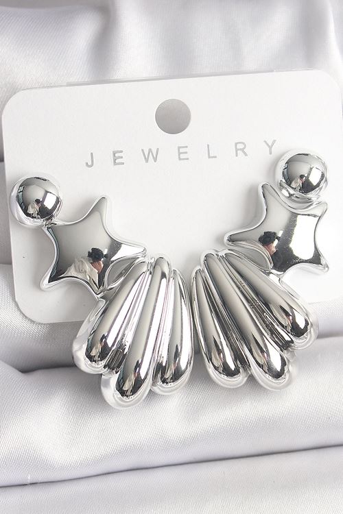 YRTCL Gümüş Renk Yıldız Deniz Kabuğu Model CCB Plastik Kadın Küpe Seti