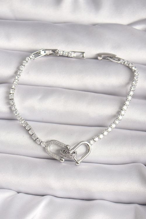 YRTCL Pirinç Gümüş Renk Su Yolu Zirkon Taşlı Model Kadın Bileklik