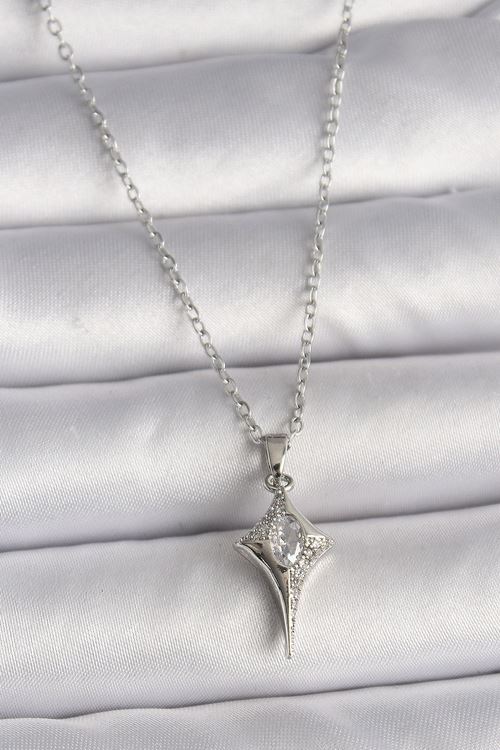 YRTCL 316L Çelik Gümüş Renk Zincir Zirkon Taşlı Kuzey Yıldızı Model Kadın Kolye