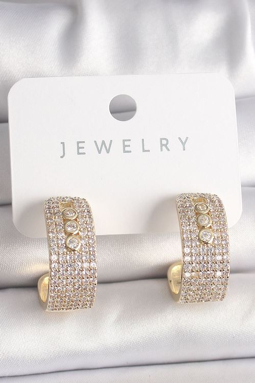 YRTCL Pirinç Gold Renk Zirkon Taşlı Halka Messika Model Kadın Küpe
