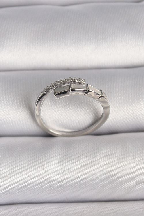 YRTCL Pirinç Gümüş Renk Zirkon Taşlı Yılan Model Ayarlanabilir Yüzük