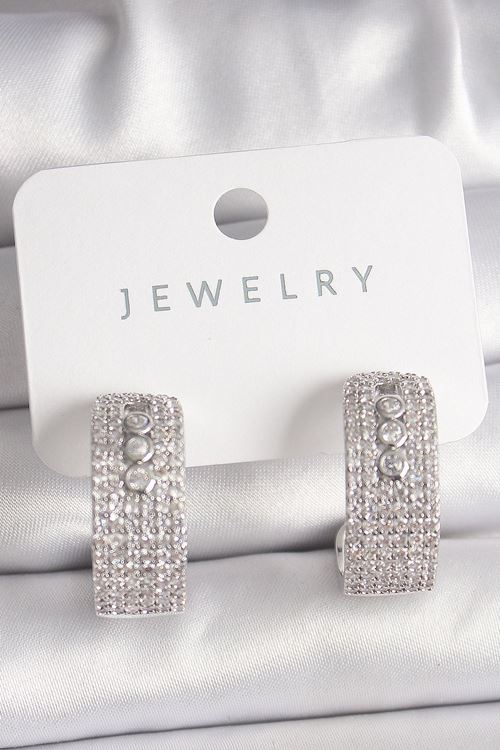 YRTCL Pirinç Gümüş Renk Zirkon Taşlı Halka Messika Model Kadın Küpe