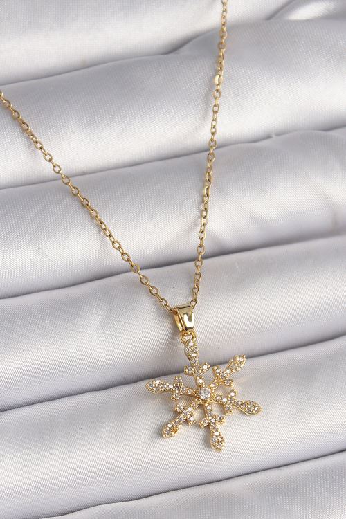 YRTCL 316L Çelik Gold Renk Zincir Zirkon Taşlı Kar Tanesi Model Kadın Kolye