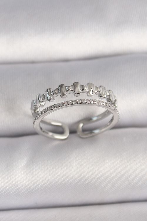 YRTCL Pirinç Gümüş Renk Zirkon Taş Detaylı Ayarlanabilir Kadın Yüzük