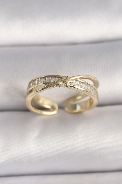 YRTCL Pirinç Gold Renk Zirkon Taşlı Yıldız Detaylı Ayarlanabilir Kadın Yüzük