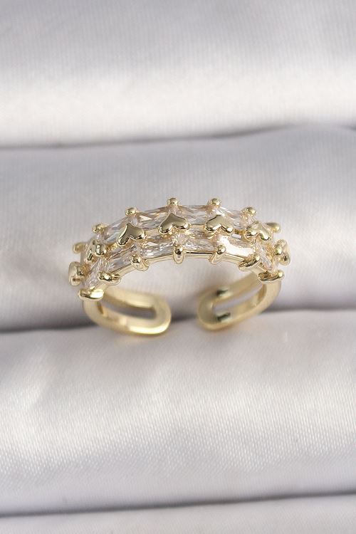 YRTCL Pirinç Gold Renk Zirkon Taşlı Ayarlanabilir Yüzük