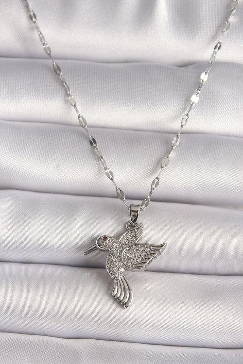 YRTCL 316L Gümüş Renk Zirkon Taşlı Sinek Kuşu Model Kadın Kolye