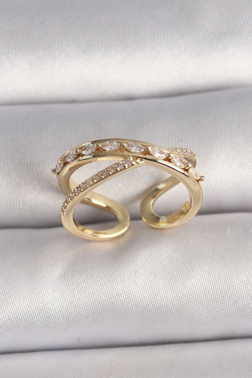 YRTCL Pirinç Gold Renk Zirkon Taşlı Ayarlanabilir Kadın Yüzük