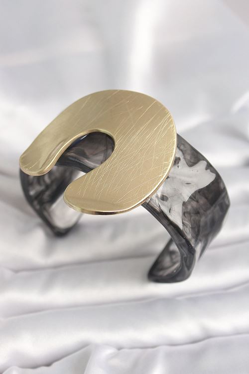 YRTCL Siyah Mermer Desen Akrilik Plastik Gold Nal Model Plaka Vintage Kadın Bilezik